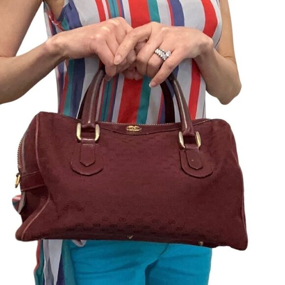 Gucci burgundy Gg canvas golden logo Boston bag - Picture 3 of 16